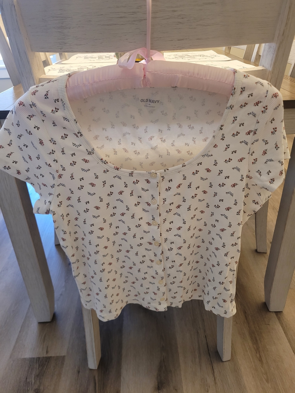 Old Navy Floral Button-Front Short Sleeve Tee Slightly Cropped Size XL